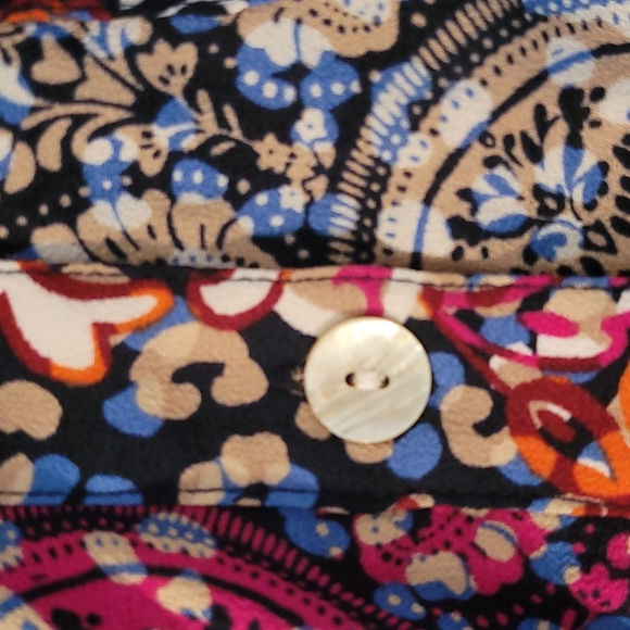 RUBY RD. Multicolor button blouse.  Tie in front. Sz PM, polyester - Picture 6 of 6